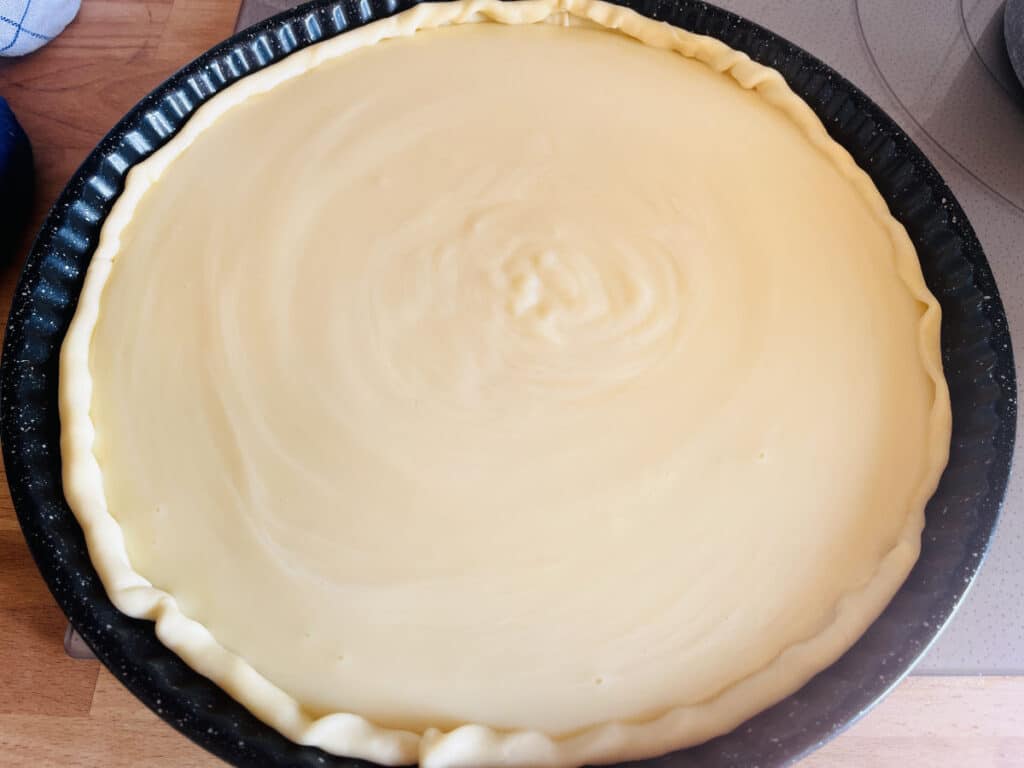 Flan before placing in the oven