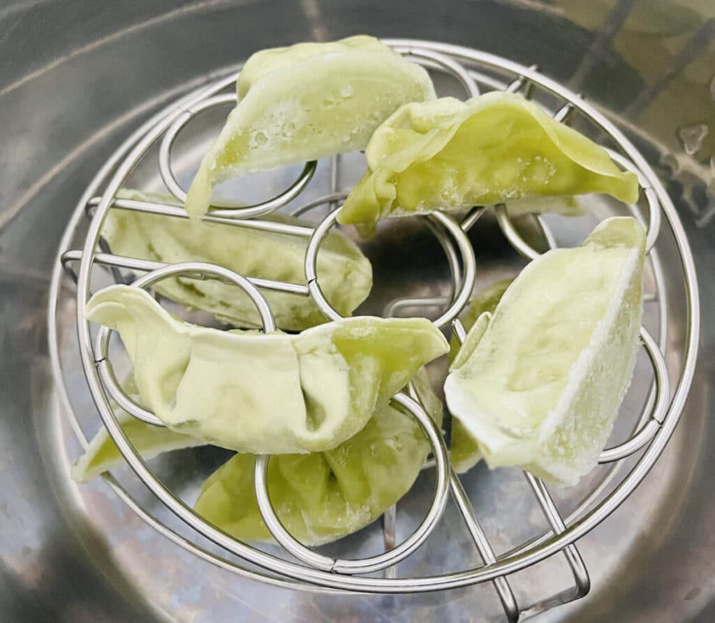 Uncooked potstickers, ready for the Instant pot