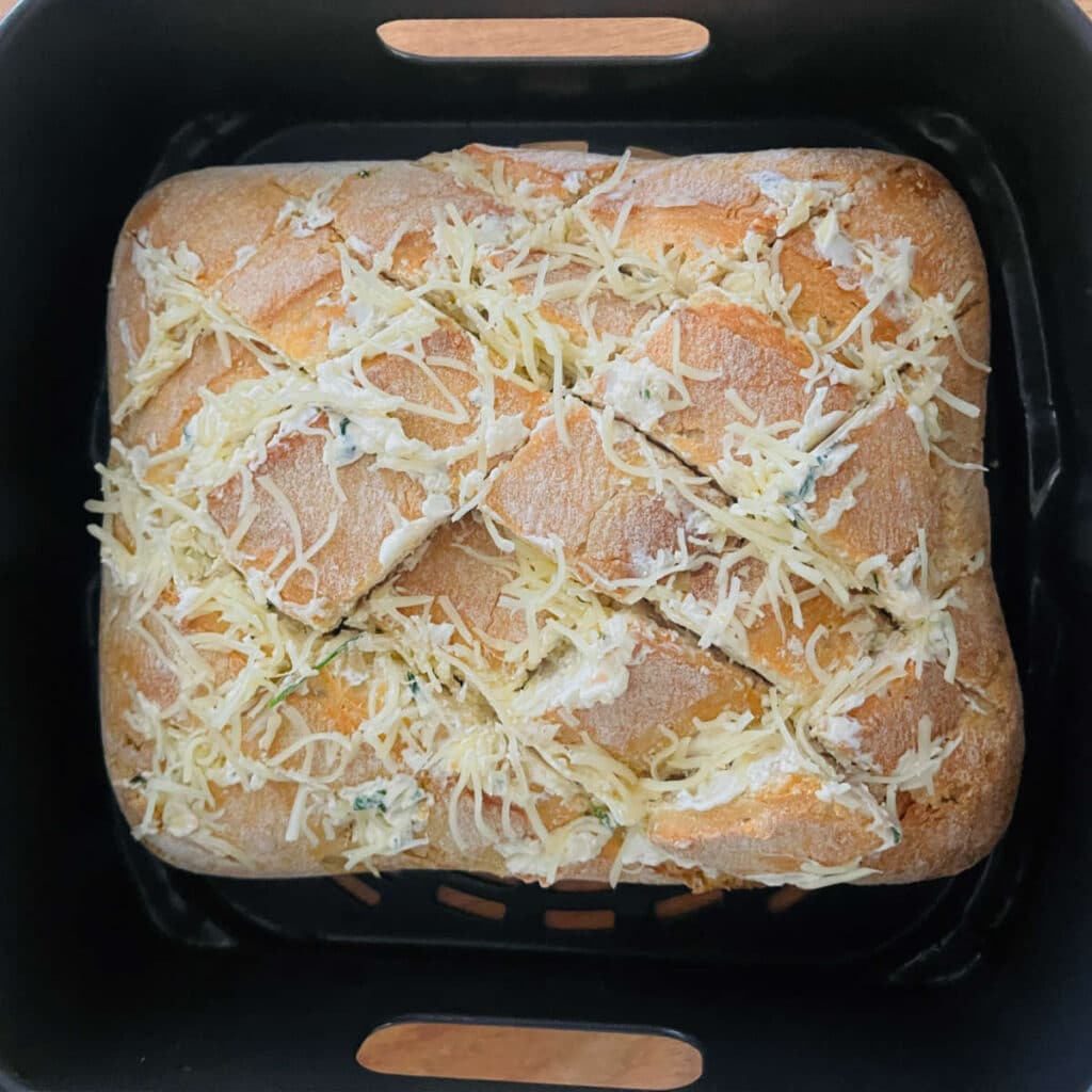 Cheesy pull-out bread ready for the air fryer