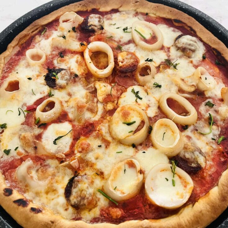 Calamari and chorizo pizza 1