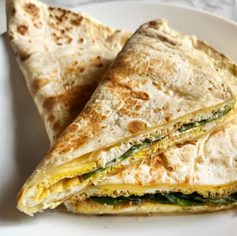Breakfast quesadilla with egg and spinach