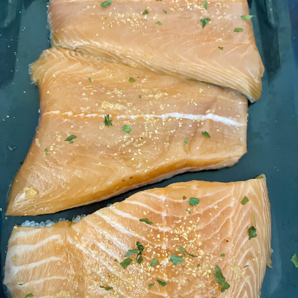 uncooked salmon ready for the oven