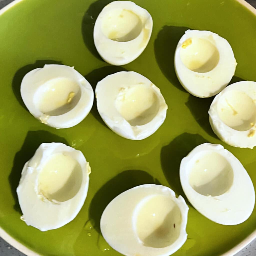 Boiled egg whites cut in half